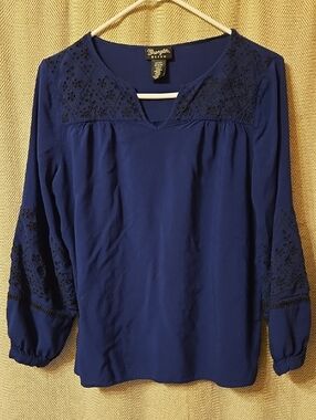 Wrangler Women's Royal Blue Embroidered Peasant Blouse